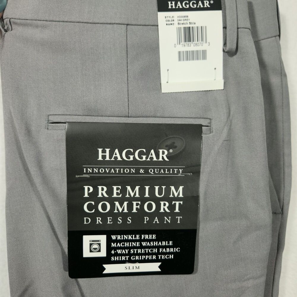NWT Haggar SlimFit Size 36x32 Light Grey Dress Pants Luxury Stretch Fabric Nwt
